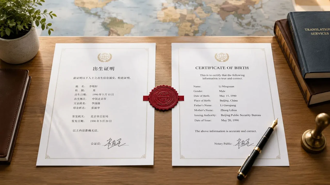 Certificate pages accompanying certified translation services