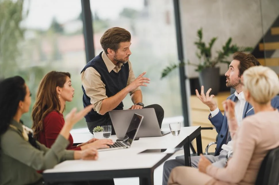 Team discussion accompanying business translation services