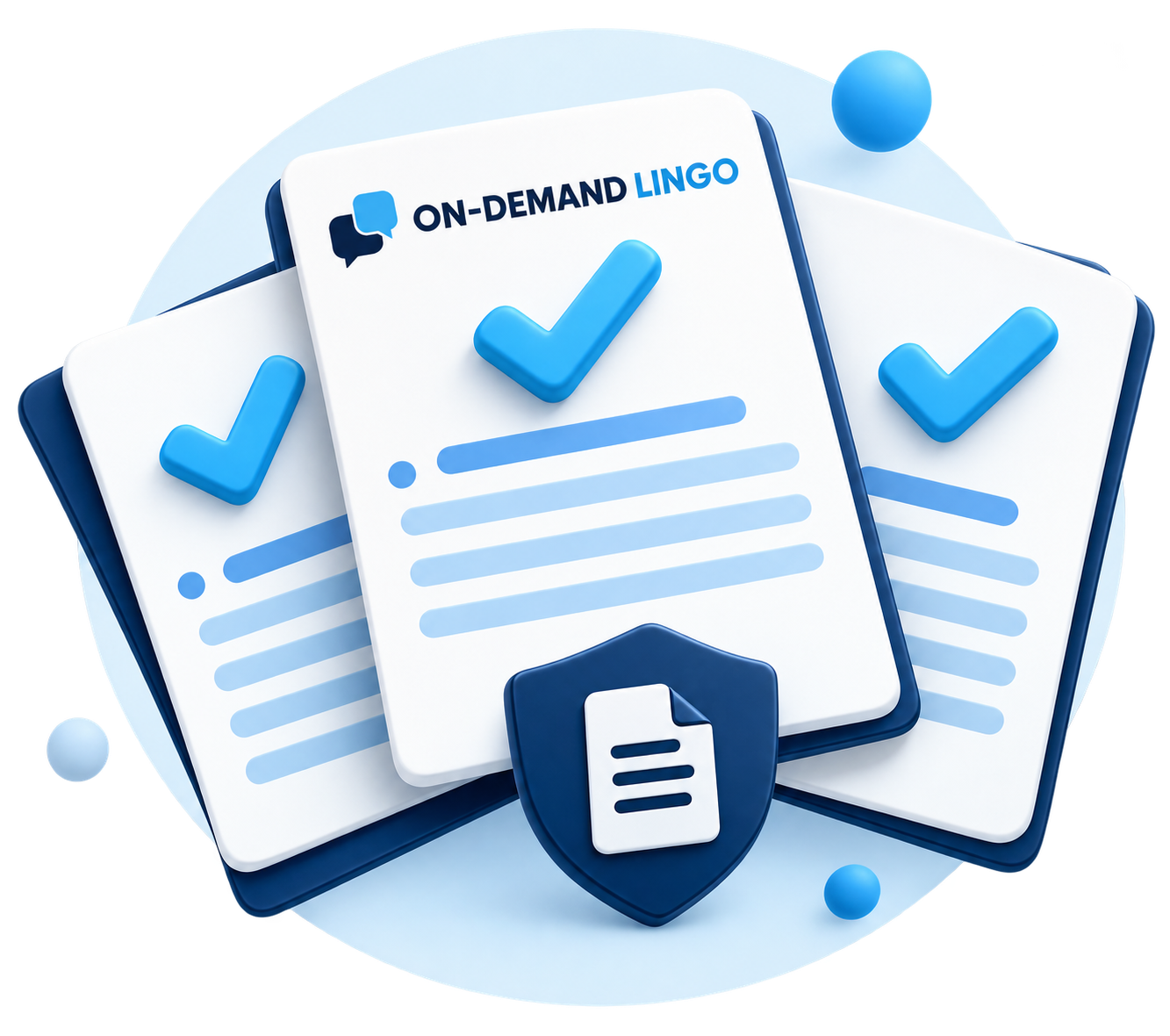Organized documents ready for translation with OnDemandLingo branding for translation services